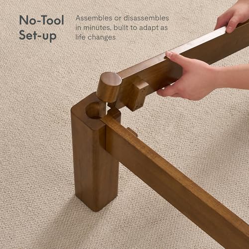 Image of FLEXISPOT Hako G2 Japanese Joinery Bed Frame, Solid Rubberwood Queen Platform Bed, IAS & SGS Certified, Japandi Minimalist Style, Noise-Free, No Tools Assembly, 10-Year Warranty, Walnut