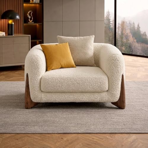 Image of Modern Sofa, Teddy Fabric, Chesterfield Style, Wooden Legs, for Living Room, Bedroom, Hallways (1 Seater)