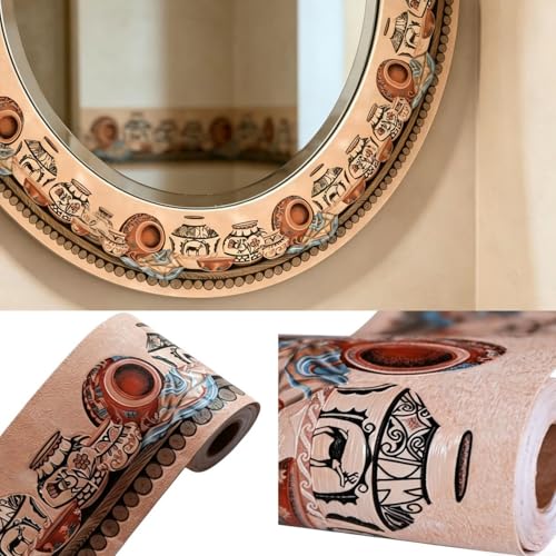 Emoyi - Papel pintado con diseño de roma, bordes de pared impermeables, para cocina, dormitorio, sala de estar, decoración del hogar, 10 cm x 5 m, color marrón