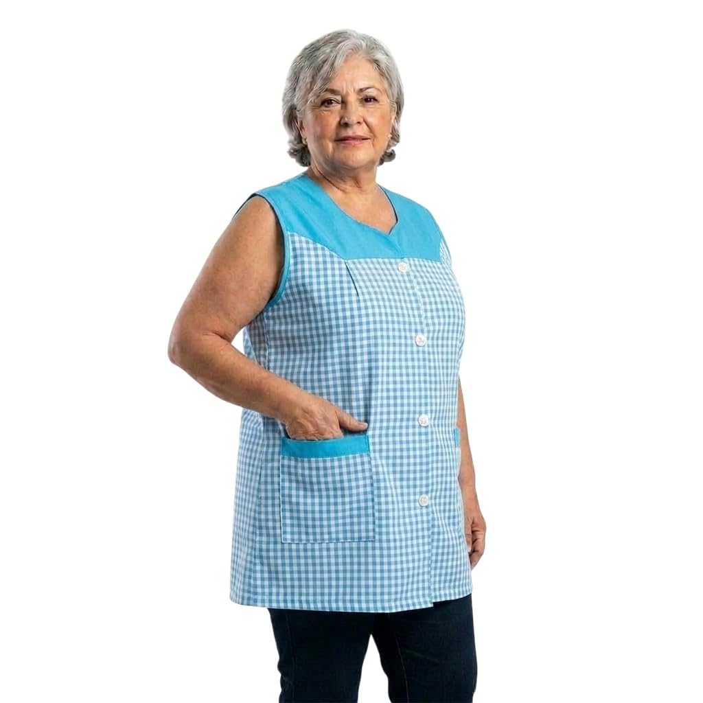 Delantal botones clásicos sin magas. Casaca multiusos. mujer