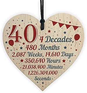 RED OCEAN Novelty 40th Birthday Christmas Handmade Wooden Hanging Heart Sign Keepsake Funny Gift For Friend Brother Sister Gift For Women Men