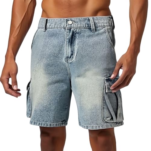 Vaqueros de Cinco Puntos para Hombre, Informales, Lavados, con Bolsillos Grandes, Holgados, para Trabajo en la Calle. (Blue, XXL)