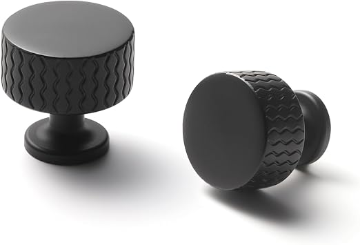 5 Pack Black Cabinet Knobs Knurled Round Dresser Knob Kitchen Cupboard Bathroom Dresser Cabinet Hardware Handles Zinc Alloy