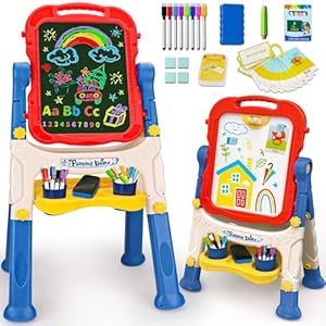 Kids Easel for Toddlers Age 2-4 Art Magnetic White Board & Chalkboard Double Side Adjustable Stand Drawing Writing Learning Educational Toy for 2 3 4 Year Boys Girl Birthday Gifts