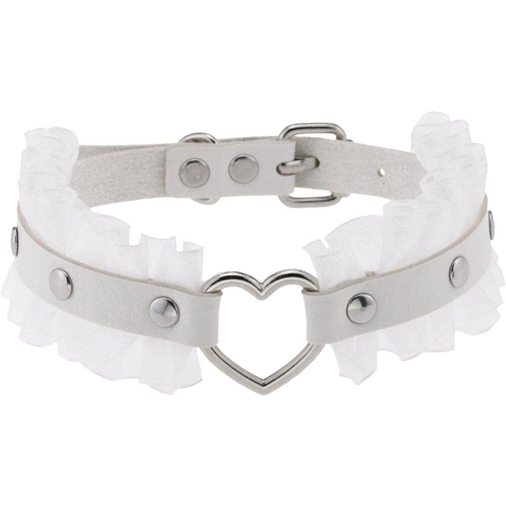 Sanfly Punk Pu Leather Goth Choker Collar Adjustable Vintage Gothic Heart Leather Lace Choker Choker Necklaces for Display