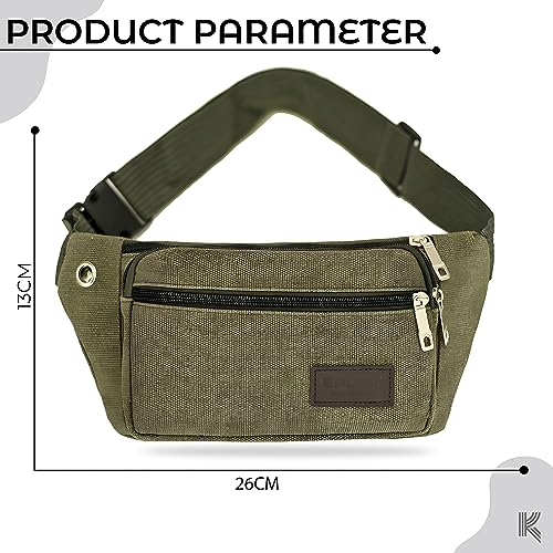 Image of Kraptick Premium Unisex Waist Bag for Men and Women - Stylish Fanny Pack, Hip Bag, Travel Money Belt (Canvas Green)