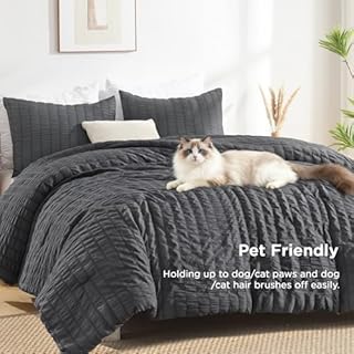 AveLom Seersucker King Comforter Set (104x90 inches), 3 Pieces - 100% Soft Washed Microfiber Lightweight Comforter with 2 Pillowcases, All Season Down Alternative Comforter Set for Bedding, Gray