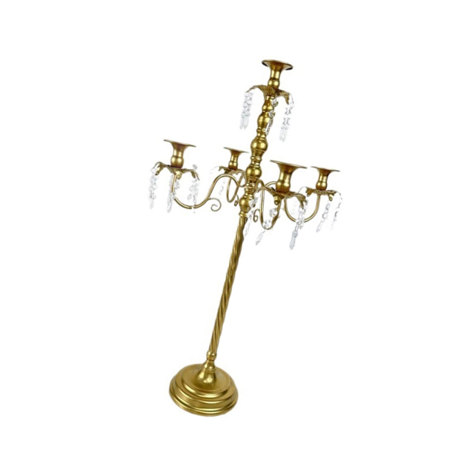 Elegante candelabro de metal europeo adornado con cristal dorado para decoración del hogar y eventos, candelabro de gota de cristal para decoración de eventos
