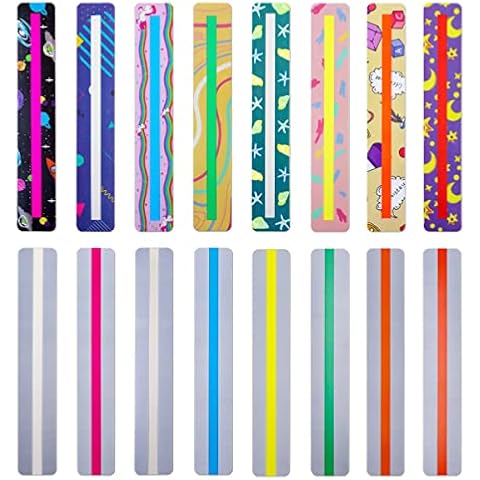 16 Piece Guided Reading Highlight Strips, Colored Overlays Bookmarks Help with Dyslexia, Reading Trackers Ruler, ADHD Tools for Reading, Teens Adults, Student Teacher Supply (Colorful) Cover