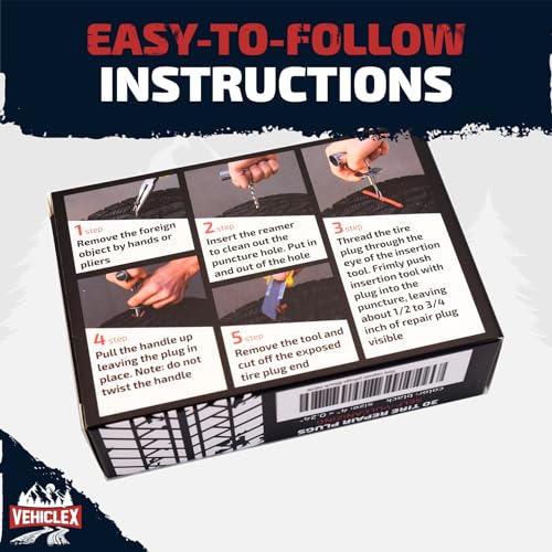 Image of Vehiclex Flat Tire Repair Plugs - 30pcs Heavy Duty Plug and Patch Kit for Emergency Repairs, Black (Pack of 2)