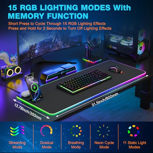 Image of Gaming Mouse Pad Wireless Charging - Desk Mat Magnetic Foldable Phone Stand 15W Fast Charge, RGB Extended Large Keyboard Mousepad - PC Laptop Desk Pad for Work Game (Adapter Not Included)
