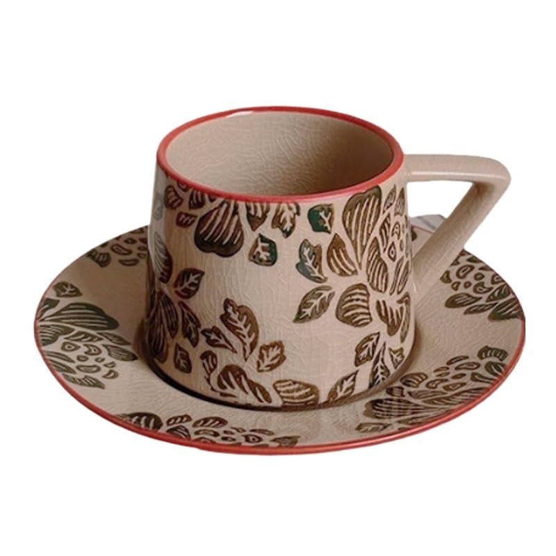 Porcelanowy kubek do kawy ze spodkiem, Starożytne malarstwo podszkliwne. Ręcznie malowany ceramiczny zestaw filiżanek do kawy i spodków restauracji(Style2)