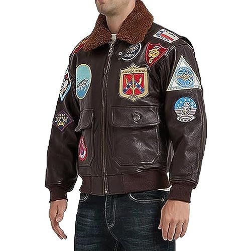 Mens Leather Tom Cruise USAAF G1 Maverick Aviator Pilot Removable Fur Collar Bomber Jacket (XL)4