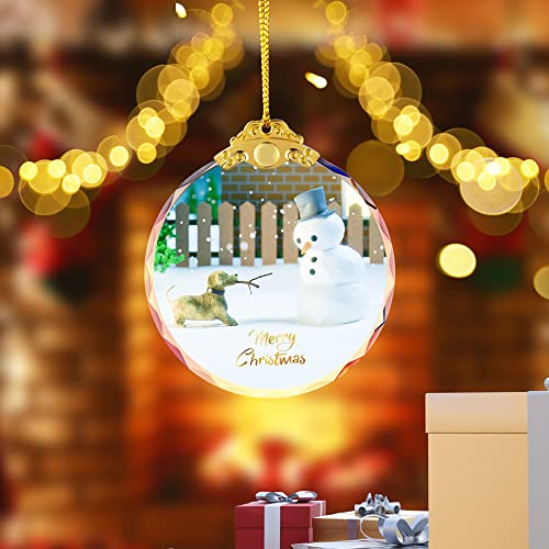 Christmas Crystal Decoration Hanging Ornament, Shiny Decor Ornament Decoration For Christmas Tree, Engraving Crystal Home Decor Xmas Gifts (Dog And Snowman) #TOP7