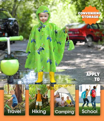 WAWSAM Lightweight Kids Rain Poncho Reusable Toddler Raincoat Waterproof Rain Jacket4