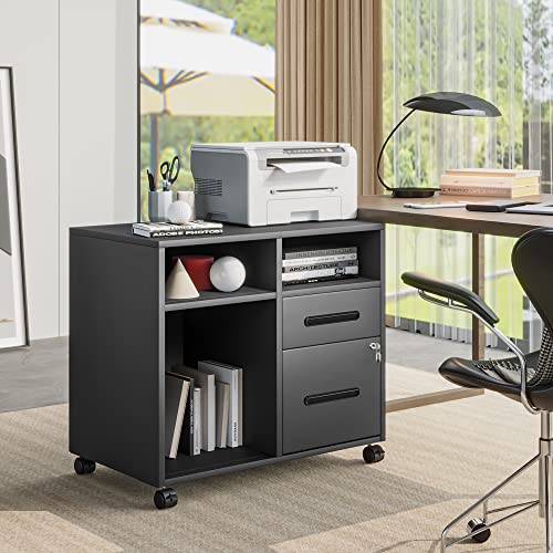 Yitahome 2-Drawer Filing Cabinet, Office Metal Stainless Steel Mobile Lateral Filing Cabinet On Wheels, Printer Stand With Open Storage Shelves For Home Office #TOP1