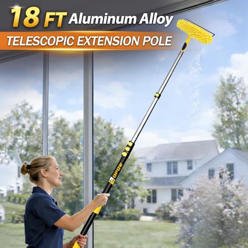 Image of 24ft Squeegee Window Cleaner with Extension Pole,2 in 1 Window Cleaning Tool with 5-Stage Telescopic Pole & Rotatable Head,Window Washing Equipment for Solar Panel, RV, Indoor /Outdoor Window,Car Glass