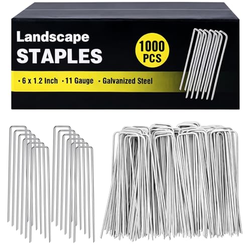 Image of HongWay 1000 Pack Landscape Staples 6 Inch, Galvanized Garden Stakes Bulk