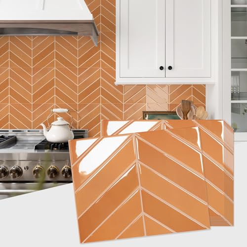 STICKGOO Herringbone Peel and Stick Backsplash, Orange, 10 Sheets