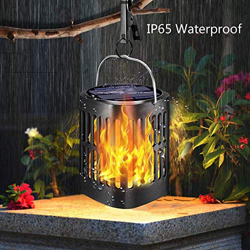 Ollivage Hanging Solar Lights, Dancing Flame Solar Lights Outdoor Hanging Lanterns, Solar Powered Torch Lights and USB Charging Solar Flame Landscape Lights for Garden Patio Deck Yard Path, 2 Pack