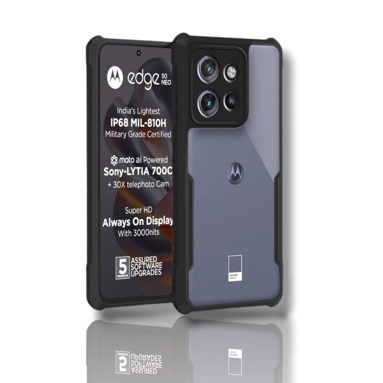 Funkyfits Transparent Hybrid Case for Motorola Edge 50 NEO 5G - AirCushion Impact Protection | Complete Camera Coverage | Clear Protective Back Cover - Black (B0DHCLKKHM) Amazon Price History, Amazon Price Tracker