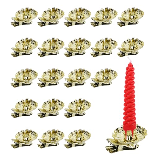 HO2LNE 20 Stück Baumkerzenhalter Clip Gold Kerzenhalter Weihnachtsbaum Vintage Kerzenhalter für Baumkerzen, Geburtstagskerzen, Tafelkerzen, Teelichter, Weihnachten