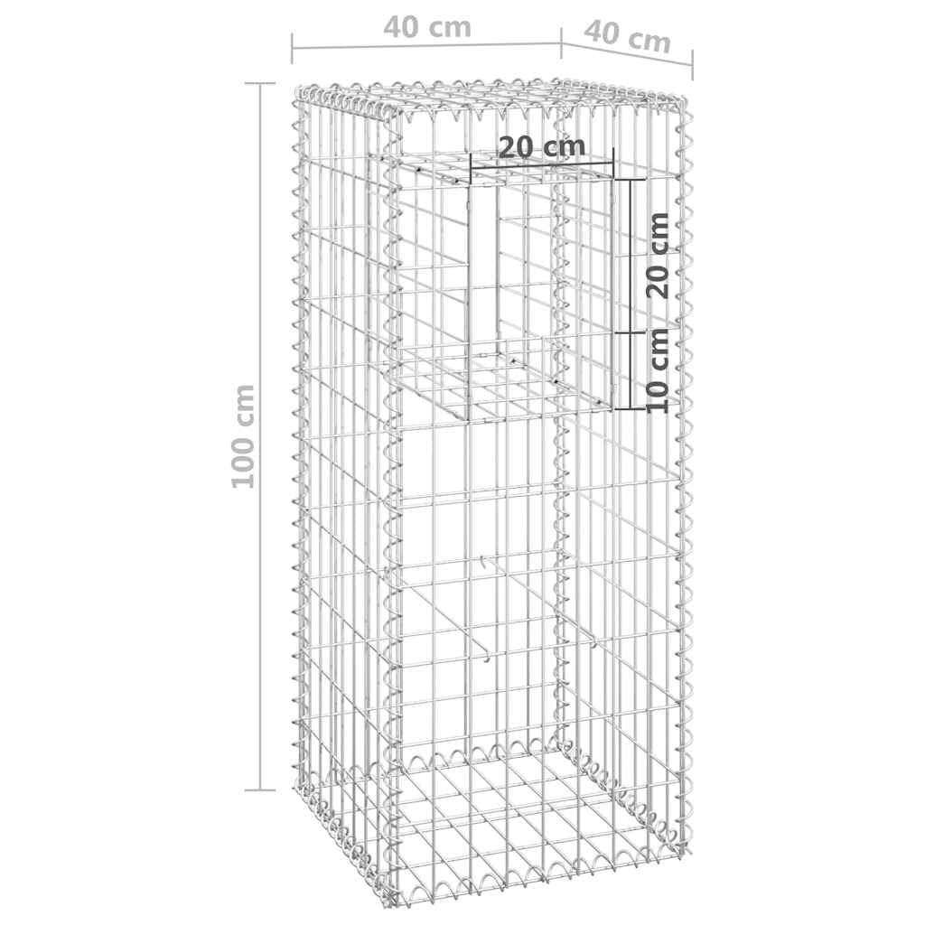 Columna de gavión de hierro 40 x 40 x 100 cm con malla estable, alambre galvanizado, tapa y cubierta de suelo, ideal para jardín, terraza, construcción de vallas y limitación de parcelas