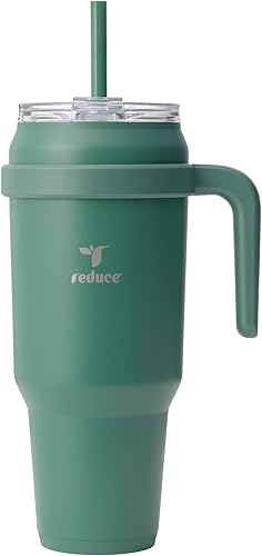 REDUCE Vaso de 50 onzas con asa, de acero inoxidable aislado al vacío, con tapa para sorber y popote, mantiene las bebidas frías hasta 50 horas, a