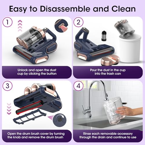 Image of Bed Mattress Vacuum Cleaner Cordless 16Kpa Handheld Vacuum, Vacuum Cleaner with 253.7nm UV-C Light,HEPA Filter & Ultrasonic, Portable Vacuums for Sofa Couch Crib Birthday Gifts for women blue+gold | HEPA Filter & Ultrasonic, Portable Vacuums for Sofa Couch Crib Birthday Gifts for women blue+gold Cordless