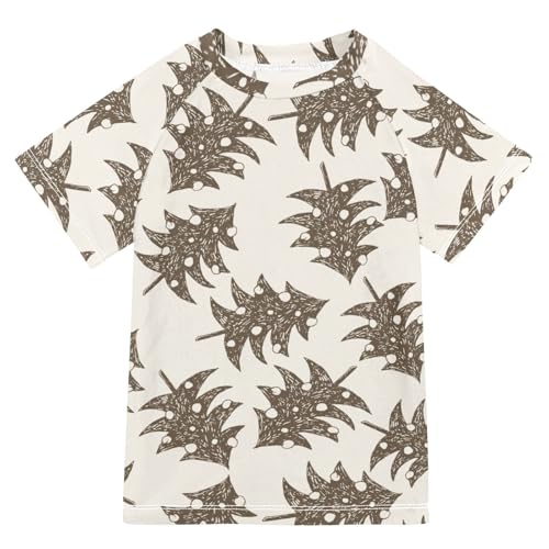 Aflyko Christmas Boys' Swim Shirt Brown Xmas Pine Tree Rash Guard Beachwear Sun Protection Fishing Hiking Camping Surfing Swimming Toddler Infant Summer Daily T-Shirt, 4T
