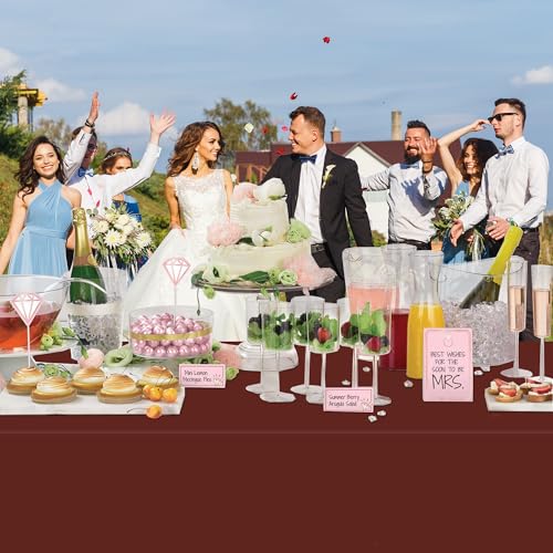 Image of WNINK 2 Pack Maroon Tablecloths Burgundy Disposable Table Covers 54 inch x 108 inch Table Cloths for BBQ Birthday Picnic Bridal Shower Engagement Wedding Plastic Table Cloths for Parties