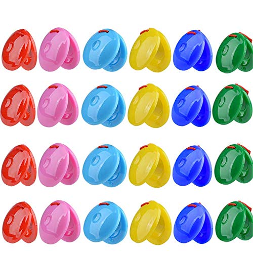 EASYBUY 24 PCS Finger Castanets, Mini Round Plastic Castanet Bulk Musical Instrument Percussion for Kindergarten Early Education (Diameter 5.5cm)