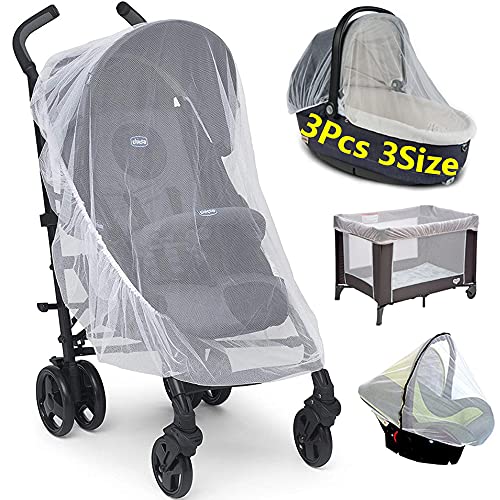 Baby Stroller Mosquito Net Cover - Adjustable Stroller Mosquito Net - Baby Mosquito Net for Stroller Car Seat Bassinets Crib(3 Pack)