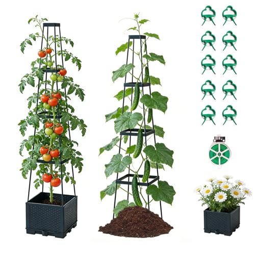 Macetero para tomates autoregado con ayuda para enredaderas, altura ajustable, torre de tomate para jardín, pepinos para terrazas, invernaderos, interiores y exteriores (118 cm+c