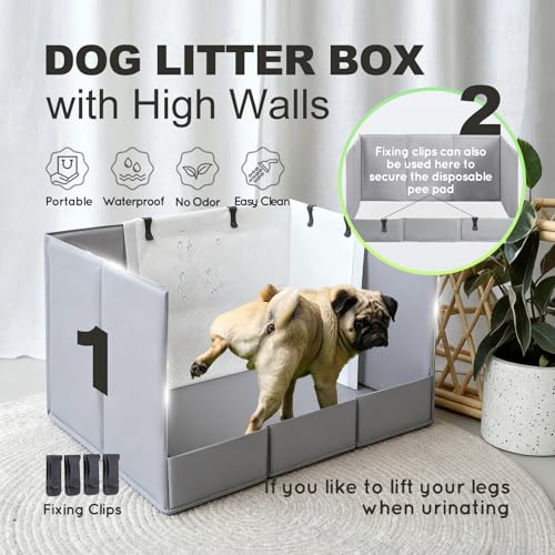 Image of HQ4US 4LEGS Dog Litter Box, Pee Pad Holder Foldable, Indoor Dog Potty Tray for Puppy & Medium Dogs, High Walls, Seamless, No Assembly, Waterproof, Easy to Clean, No Spill,Portable for Travel