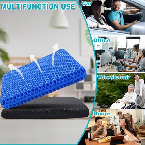 Image of BIGXEN Gel Seat Cushion, Double Layer Gel Cushion with Non-Slip Cover, Cool Egg Chair Sea for Pressure Relief, Breathable Honeycomb for Office Chair Wheelchair Car Seat-1PCS (Square)