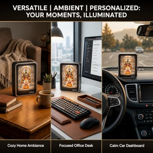 Image of Tirupati Balaj Car Dashboard Dual Side Frame | Personalized |Home | Desk | Office | Small Glow Frame 4x3x1.5 INCH | Multi Color Light | Inside & Outside Visible |
