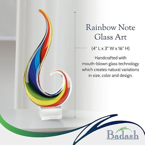 Badash Rainbow Note Murano-Style Glass Sculpture - Home Decor Glass Art - 16" Tall Mouth-Blown Glass Decor On Crystal Base - Contemporary Home Decor Accent Piece #TOP3