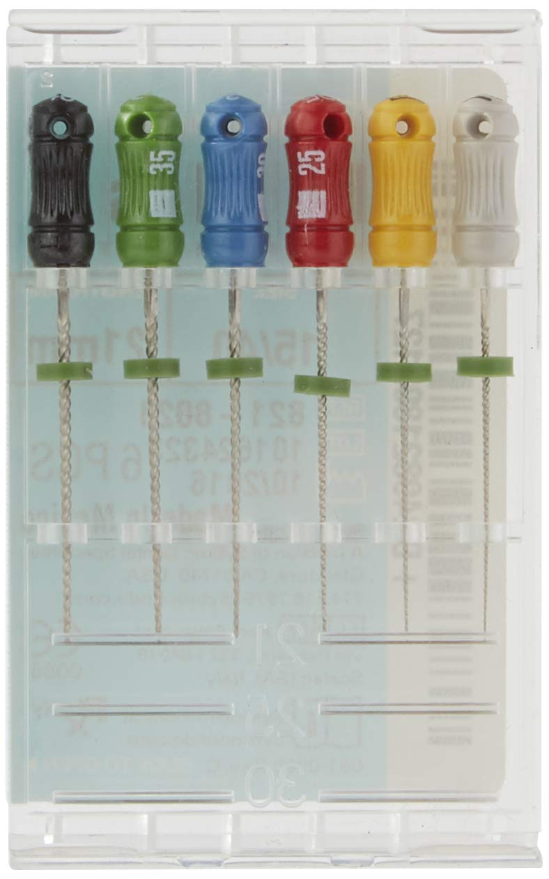 SybronEndo 15146 Endo Hand K-Flex File, 0.02 mm Taper, 25 mm Length, Stainless Steel, 35 Tip Size, Green (Pack of 6)