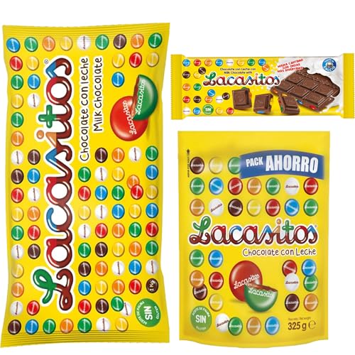 Pack Lacasitos doypack person 325g, bolsa 1kg y tableta leche 100g