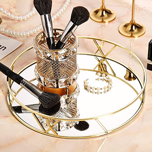 Mirror Decorative Tray, Gold Metal Serving Tray, Round Vanity Tray For Perfume, Cosmetics, Magazine, Jewelry, Storage Organizer Tray #TOP1
