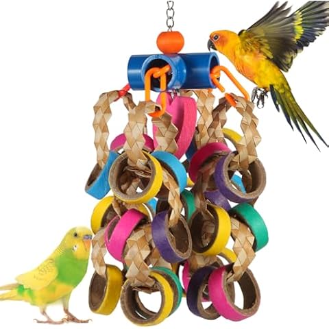 lovyoCoCo Bird Toys Conure Toys,Bird Parrot Foraging Shredder 24 Pcs Colorful Bagel Chewy Rings for Small Parrots Parakeets Conures Cockatiels Love Bird Cage Accessies (B) Cover