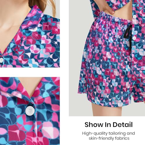 Image of Funny Pajamas for Women Set Print Satin Loungewear Pjs Short Sleeve Button Down Top and Shorts Sets Sleepwear XS-3XL