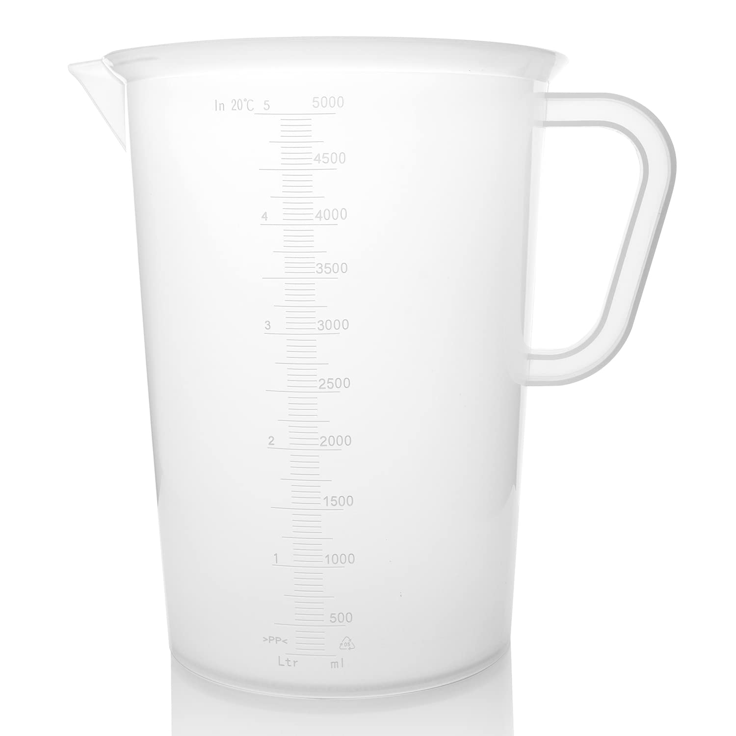 Appletofu - Jarra de medición y mezcla graduada de plástico de 5000 ml, recipiente de medición graduado de cilindro grande con mango y boquilla de vertido, 5 litros