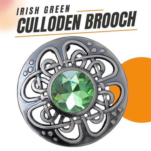 Image of Elegant Culloden Plaid Brooch - Scottish Kilt Fly Plaid Brooch Intricate Celtic Knot in Pewter with Gemstone 3-Inch Diameter - Ideal for Scottish Kilts & Formal Wear