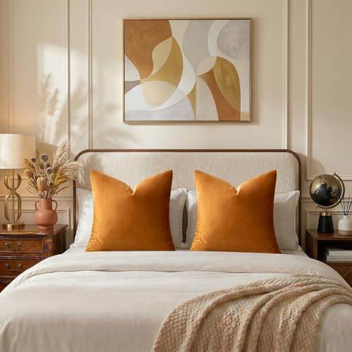 Image of GIGIZAZA Decorative Couch Throw Pillow Covers,Burnt Orange Square Pillow Cushion Covers 24x24,Pillow Cases Velvet Pillow Covers (Cinnamon, 24 x 24- Set of 2)