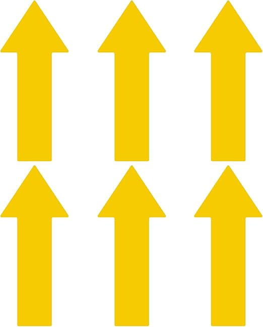 LiteMark Large Arrow Stickers 651 Durable Gloss Finish Yellow Arrow Decal - Floors, Walls, Signs, (Pack of 6 Arrows)