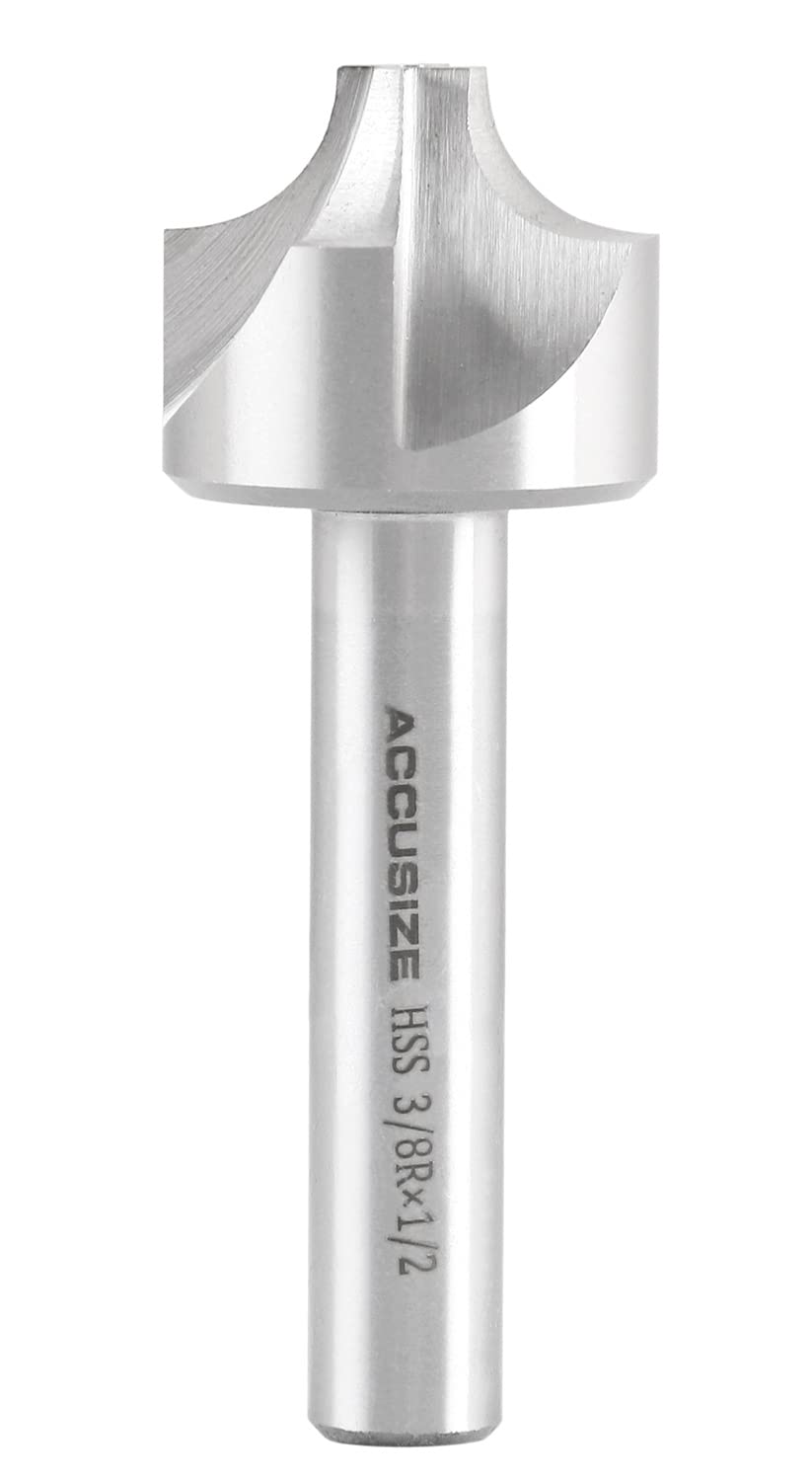 Accusize Industrial Tools 3/8'', H.S.S. Corner Rounding End Mills, 1/2'' Shank Dia, 1-1/4'' Cutter Dia, 3-1/2'' Overall Length, 1011-3878