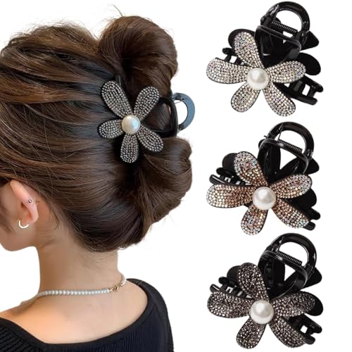Ypkia Confezione da 4 Fermagli per Capelli a Fiore da Donna con Strass, Taglia Media, Fermagli per Capelli Vintage per Donne e Ragazze, Accessori per Capelli