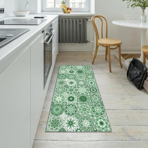 Alfombra verde para pasillo de cocina lavable que decora tu hogar 5